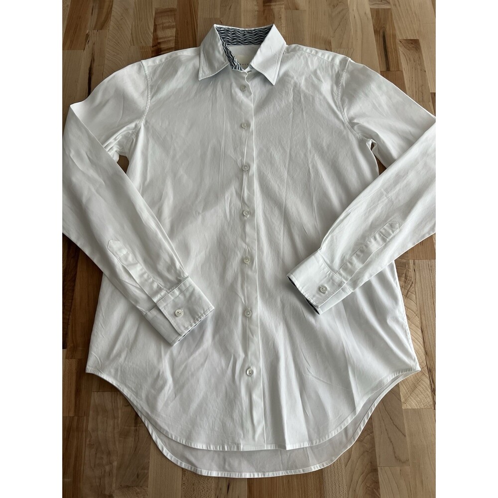 XACUS Women's Collared Long Sleeve Button Down Shirt Cotton Stretch White 38, M
